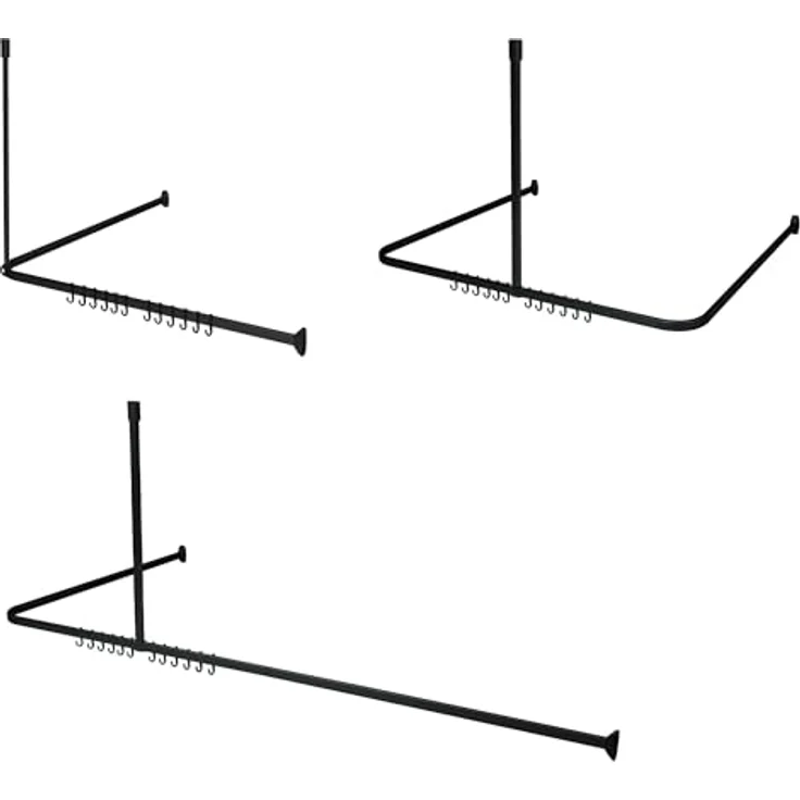 Sealskin Easy Roll Duschvorhangstange, Komplett-Set inkl. Duschstange, Deckenbefestigung und Ringe, Duschvorhanghalterung zur Montage auf Maß, L-Form, U-Form und Ecke möglich, Aluminium, Schwarz – Bild 2