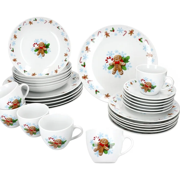 30tlg Kombiservice Candyman Porzellan 6 Personen Teller Tassen Weihnachten blau