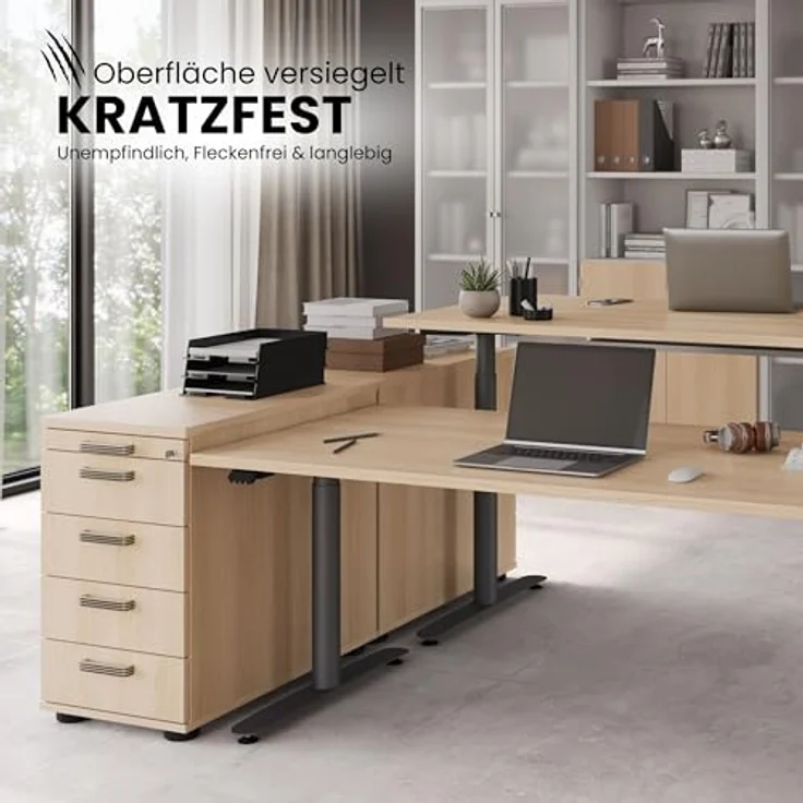 bümö Schreibtisch Schrank abschließbar, Schubladenschrank Holz in graphit, Container mit Schubladen - Schubladen Schrank Büro, Schreibtisch Container od. Schreibtisch Kommode mit Relinggriffe, SC50-G-G-RE – Bild 5