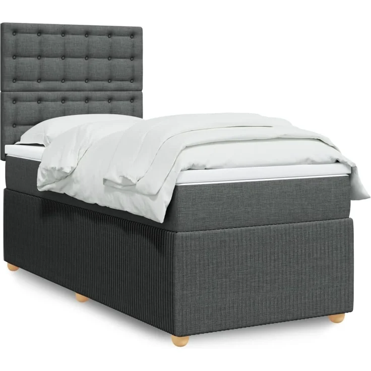 vidaXL Boxspringbett mit Matratze Dunkelgrau 100x200 cm Stoff 3294282 – Bild 1