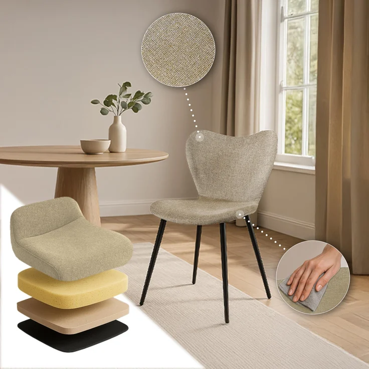 Esszimmerstuhl COLON - Stoff Taupe 50x58x80 cm | Essstühle Esszimmerstühle Küchenstühle Wohnzimmerstühle – Bild 7