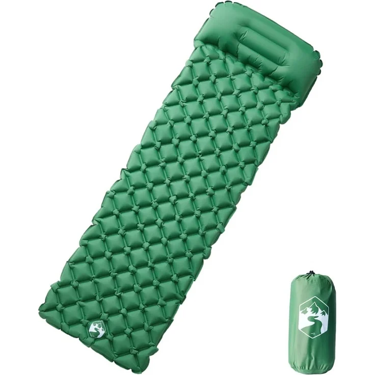 vidaXL Isomatte mit Integriertem Kissen Aufblasbar Grün, 188 x 62,5 x 5,5 cm – Bild 1