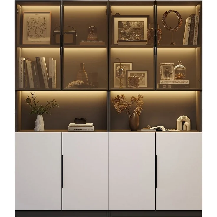 BlingBin Vitrine Glashängeschrank mit LED-Leuchten (1er Set, 1-St, Vitrine mit Glastüren, 30x160x200cm) Bücherregal für Sammlerstücke,einstellbare Farbtemperatur & Helligkeit – Bild 1