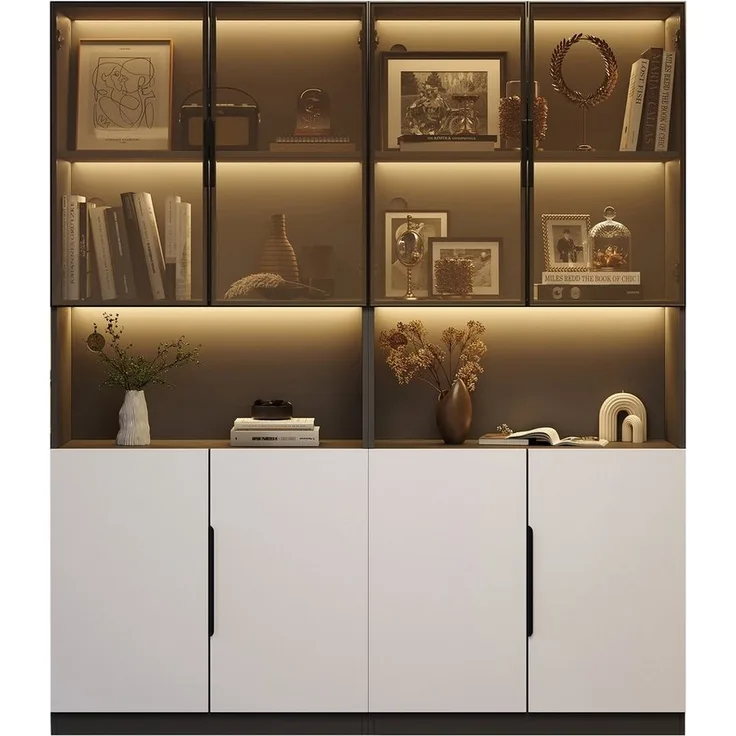 BlingBin Vitrine Glashängeschrank mit LED-Leuchten (1er Set, 1-St, Vitrine mit Glastüren, 30x160x200cm) Bücherregal für Sammlerstücke,einstellbare Farbtemperatur & Helligkeit