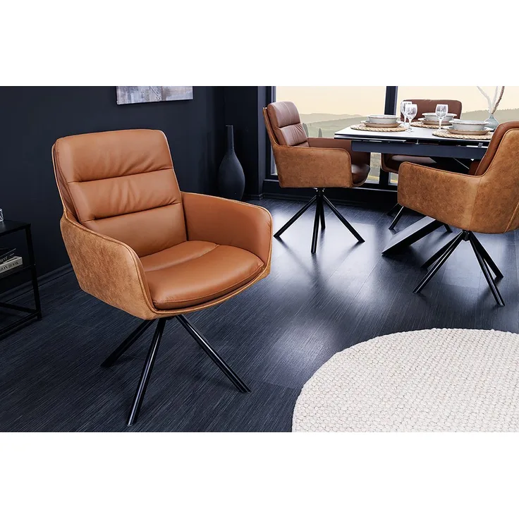 riess-ambiente Polsterstuhl BIG GEORGE cognac / schwarz (Einzelartikel, 1 St), Esszimmer · Echtleder · Microfaser · 360° drehbar · Armlehne · Retro