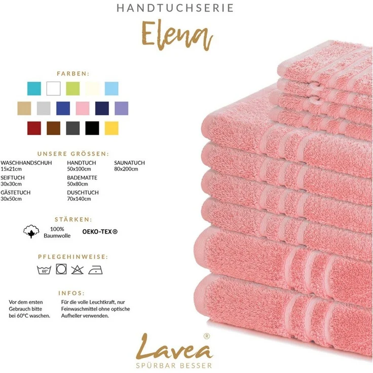 Lavea Badetuch Duschtuch 100x150 cm Elena Frottee Duschhandtuch, 100% Baumwolle, 500 g/m² Frottier, weich & saugstark, pflegeleicht – Bild 2