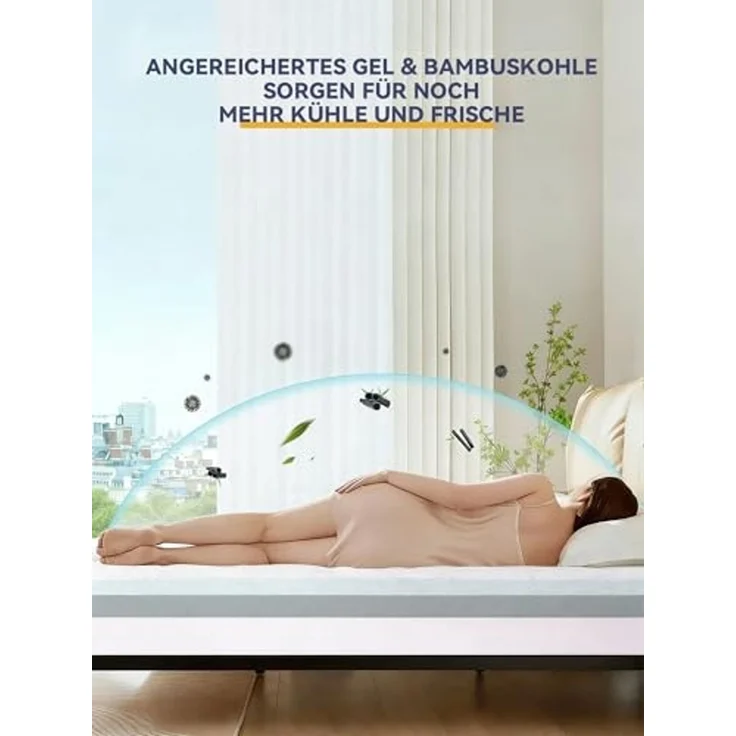 Elemuse, Topper H3/H4 Gel Memory-Schaum Matratzentopper, Waschbar Bezug, 10 cm hoch, Doppel Komfortschaum, für Matratze, Boxspringbett, Allergiker geeignet – Bild 6
