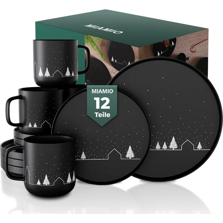 MiaMio Tafelservice Vinter matte Glasur, Schwarz (12-tlg), 4 Personen, Keramik, 12-teilig, matte schwarze Glasur – Bild 1
