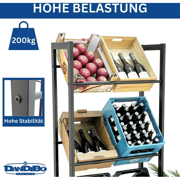 DanDiBo Getränkekistenregal 6 Kisten Schwarz Metall Stehend 96563 Getränkekistenhalter 71 cm Obstkistenständer Flaschenkistenregal – Bild 4