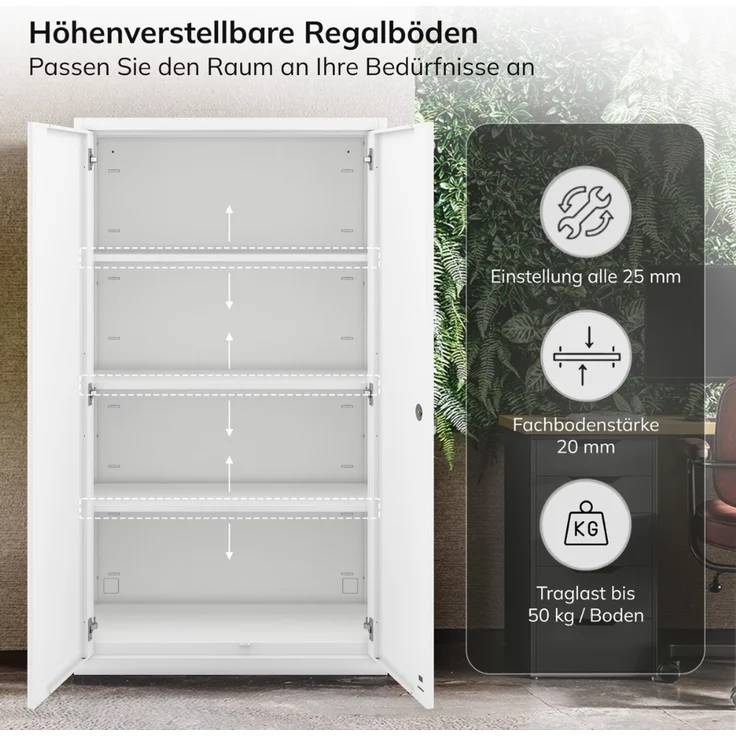 Metallschrank mit Hohe Schublade RUEL - 195x90x40cm Weiß | Büroschrank Aktenschrank Stahlschrank Fachbodenschrank Werkstattschrank – Bild 5