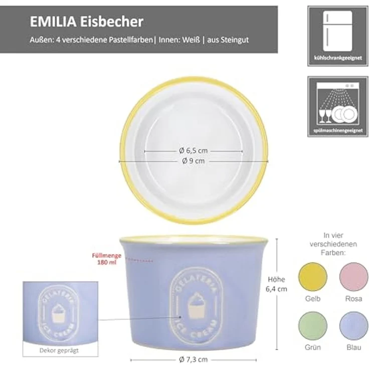 MamboCat Eisschale MamboCat 4er Set Eisbecher Emilia 180ml Ø9cm Steingut bunt Dessert, Steingut – Bild 6