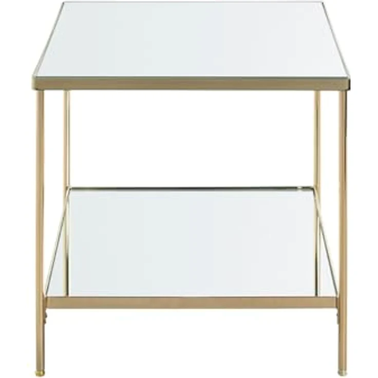 XXXL Beistelltisch Messing Quadrat, Metall/Glas, 45x46x45 cm, offenes Fach für Wohnzimmer – Bild 3