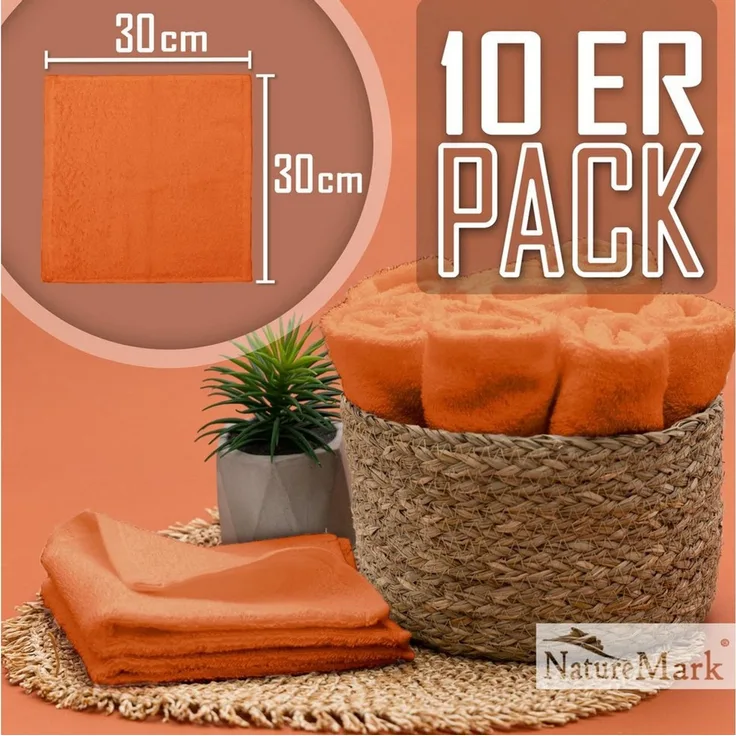 NatureMark 10er Pack Waschlappen | 100% Baumwolle | Frottier Seiflappen | Größe 30x30 cm | Frottee Seiftücher im 10er Pack Farbe: Terrakotta