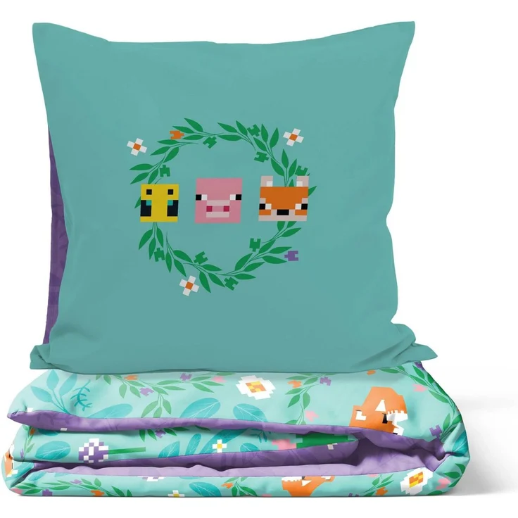 Minecraft Kinderbettwäsche Minecraft Bettbezug-Set 135x200 cm + Kissenbezug 80x80 cm, Washed Cotton, 2 teilig, 100 % Baumwolle, maschinenwaschbar, wendbar – Bild 2