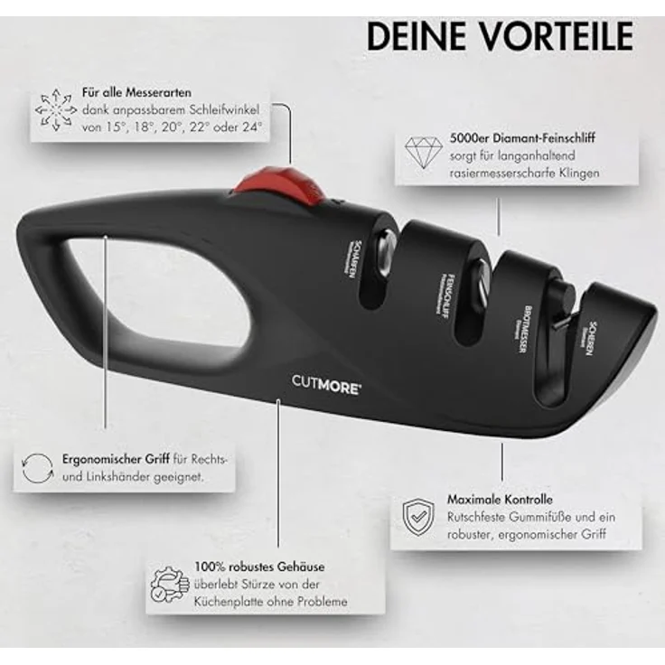 CUTMORE® Diamant Messerschärfer ProSharp, Winkelverstellbarer Messerschleifer für japanische- und Damastklingen, rutschsicher, auch für Brotmesser und Scheren, präzise Schleifwinkel von 15° bis 24° – Bild 2