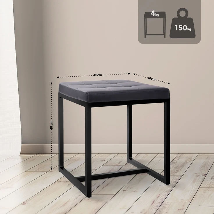 CLP Sitzhocker Barci mit Polsterung und schwarzem Eisengestell,schwarz Kunstleder – Bild 2