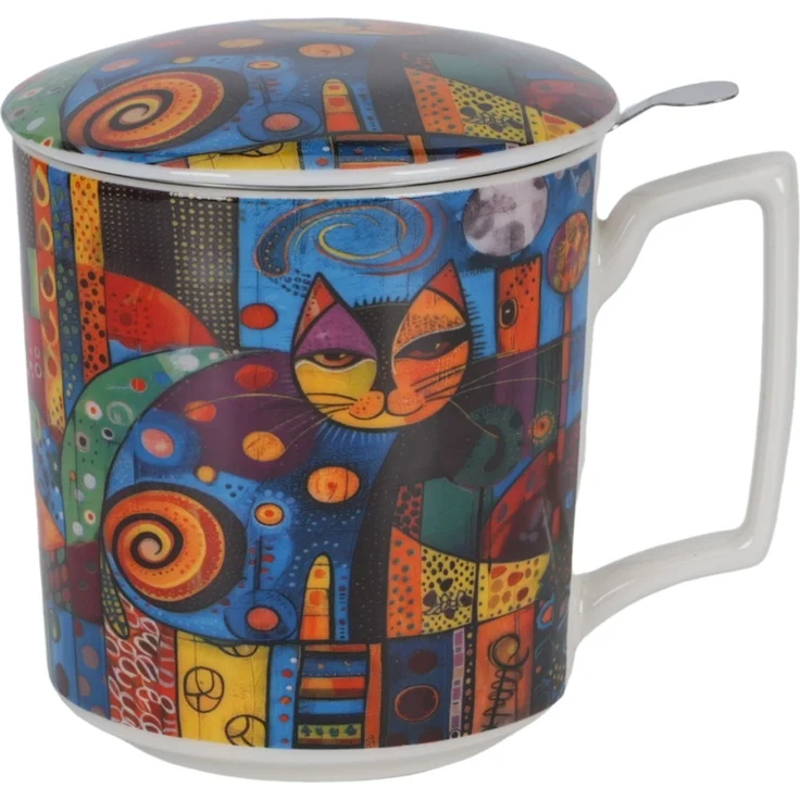 DUO Becher 450 ml mit Teesieb MODERN CAT New Bone China Porzellan – Bild 3