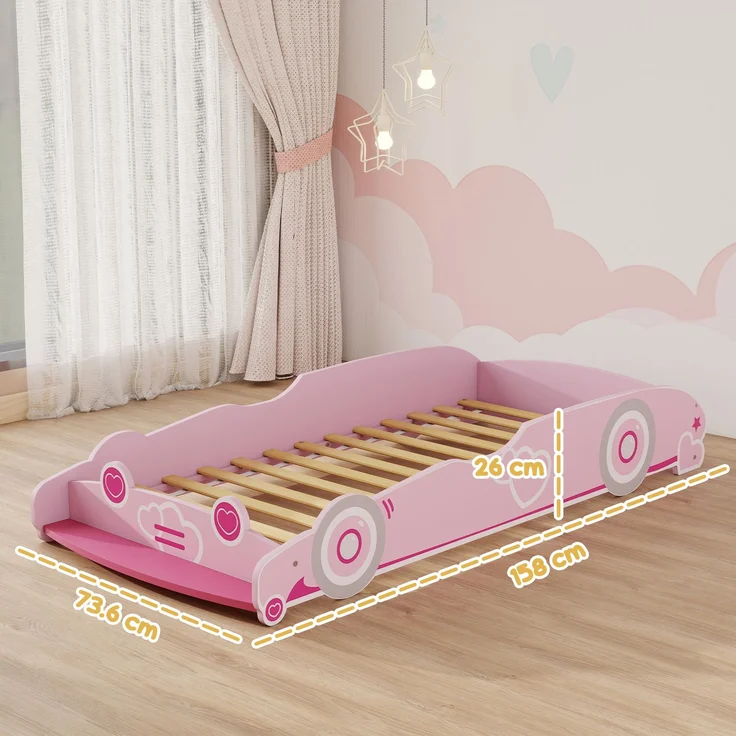 JARDJ Autoförmiges Kinderbett für 3- bis 5-Jährige mit erhöhten Sicherheitsseiten, 140 x 70 cm, Rosa – Bild 5