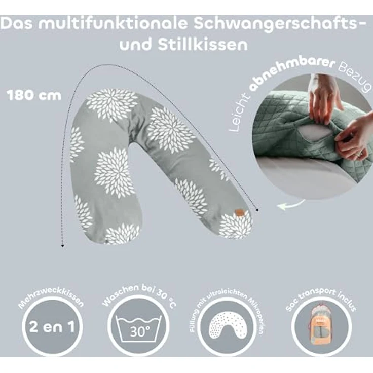 BÉABA, Big Flopsy, Still- und Schwangerschaftskissen, Schwangerschaftskissen, multifunktional, zum Schlafen/Stillen, Unterstützung, Entspannung, optimaler Komfort, Fleur de coton®, Oekotex, Flower – Bild 3