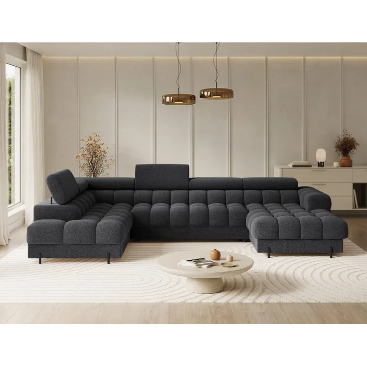 Lukas Möbel Wohnlandschaft Deisgner XXL-Sofa in U-Form Falco mit Schlaffunktion Bettkasten, mit Schlaffunktion, Bettkasten, verstellbaren Kopfsützen