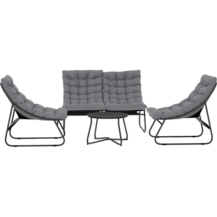 4-Sitzer Gartenmöbel-Set, 2 Stühle, 1 Doppel-Sofa, 1 Tisch, dicke Kissen, Stahlrahmen, für Terrasse, Grau--Grau--122x87x85cm--YOUDENOVA – Bild 2
