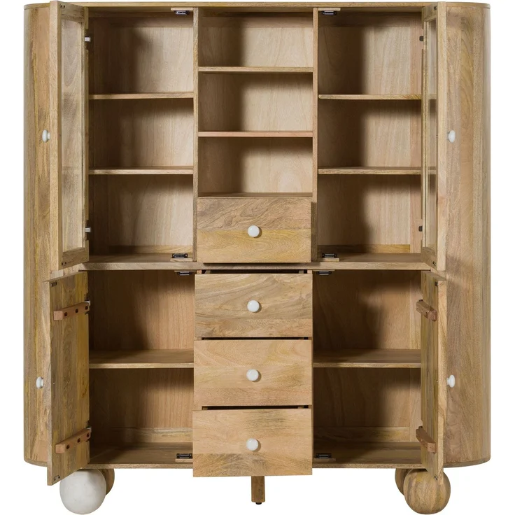Highboard Mango 150x40x160 natur lackiert / Marmor weiß FLORENZ #127 – Bild 2