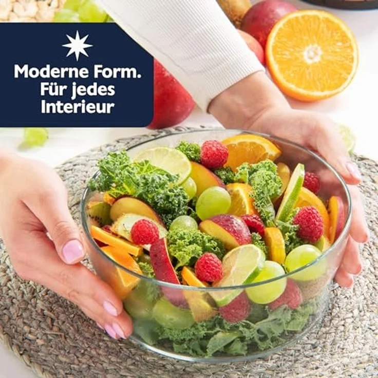 KONZEPT Salatschüssel aus Glas, 1,7 L, Glasschale ideal für Salat, (Obst, Snack, Mussli, Süßigkeiten, 1-tlg), Spülmaschinenfest, 19 cm Durchmesser – Bild 3