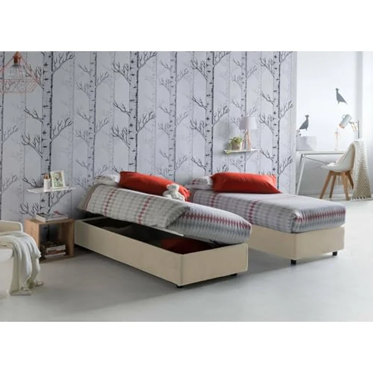 Talamo Italia - Gaia Doppelbett, Bettkasten mit Stoffbezug, 100 % Made in Italy, seitliche Öffnung, inklusive Matratze 120x190 cm, Beige – Bild 4