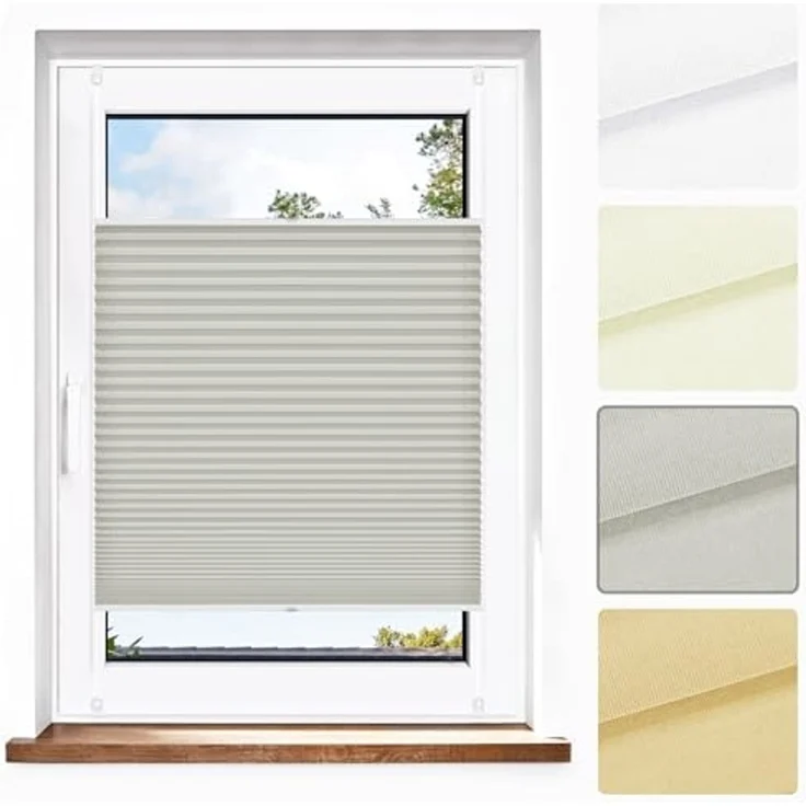 jalousiescout Plissee Pure Plissee Premium, 35 x 110 cm, grau, halbtransparent, ohne Bohren, verspannt, Klemmfix, Polyester-Stoff, blickdicht und lichtdurchlässig – Bild 1