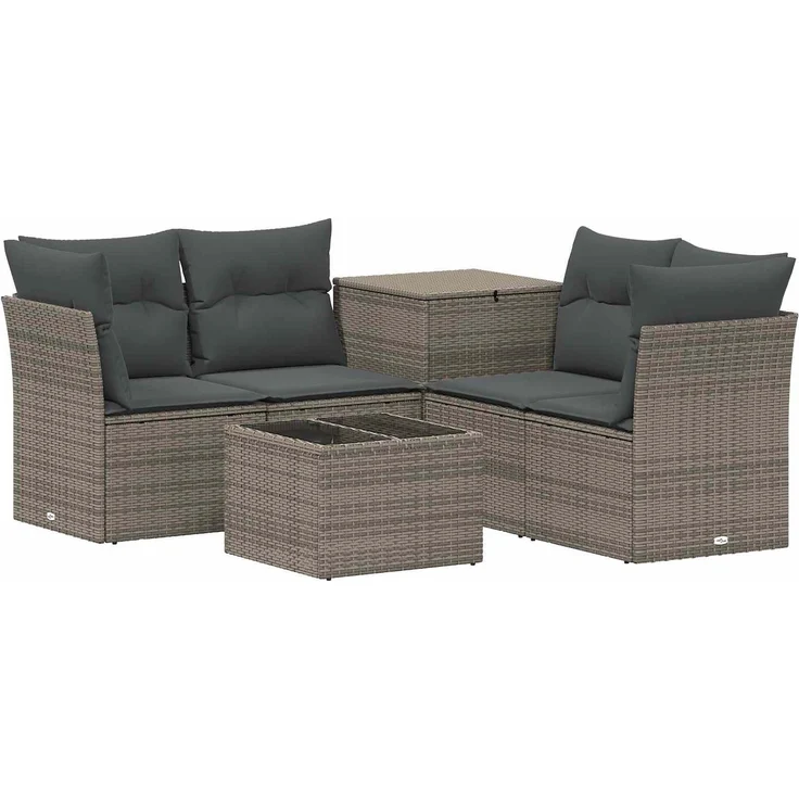 vidaXL Sofa Set 6 stk. Grau und Dunkelgrau Polyrattan und Stahl 3447352 – Bild 2
