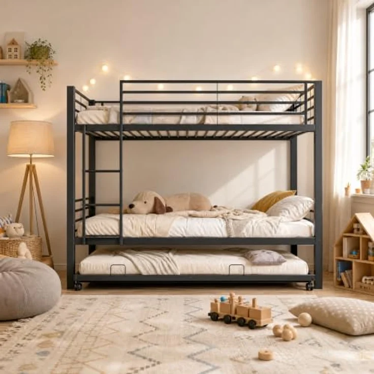 FAVSH Etagenbett 90x200 cm aus Metall, Hochbett mit Rausfallschutz und Leiter, Geräuscharmes Doppelbett, rutschfest, für Jugendliche und Erwachsene, WG & Ferienwohnung, Schwarz D – Bild 7