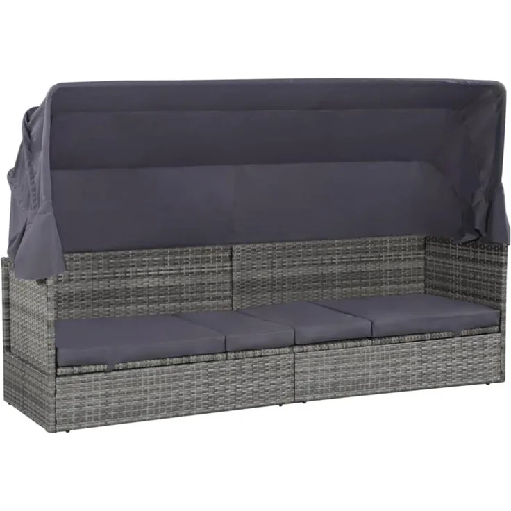 vidaXL Gartenbett mit Baldachin Grau 205×62 cm Poly Rattan 43962