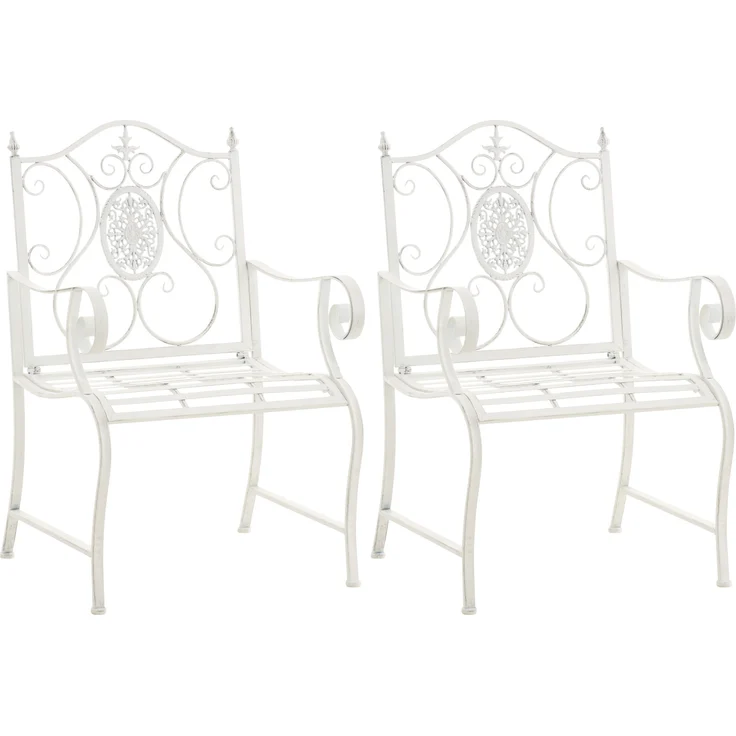 2er Set Gartenstühle AUSTIN - Metall Antik weiß 62x53x94 cm | Gartenstuhl Metall Terrassenstuhl Antik Verzierung Stühle Garten Balkon – Bild 1