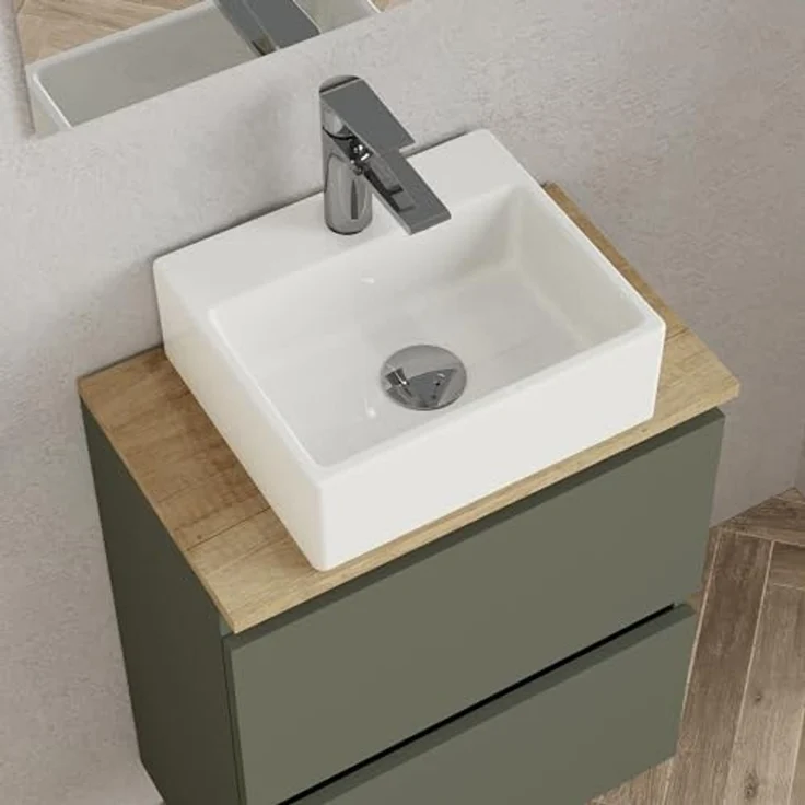 Baikal Maia Badezimmermöbel-Set, kleines Waschbecken aus Keramik und Spiegel mit LED-Licht, hängender Wandschrank, Verschiedene Ausführungen und Maße, montiertes Möbelstück. – Bild 4