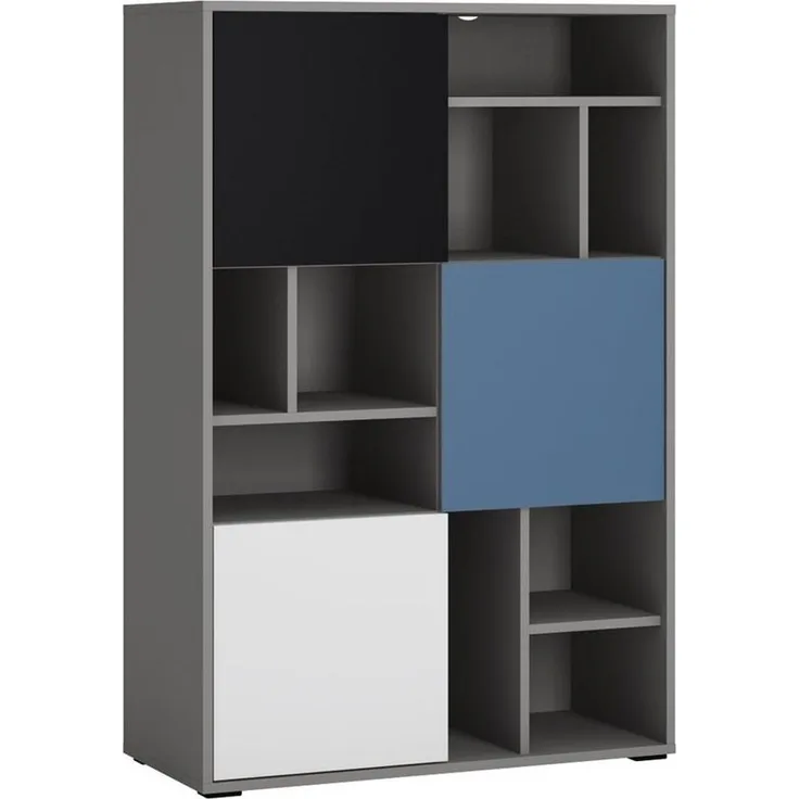 Regal Jugendzimmer LIIVA-129 in grau mit schwarz, weiß, blau, B/H/T: ca. 83,7/126,6/40 cm