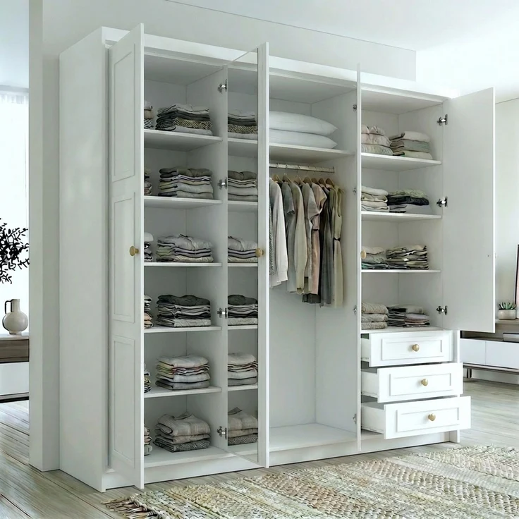 Drehtürenschrank OSLO viertüriger Kleiderschrank mit Schubladen und Metallgriffen – Bild 4