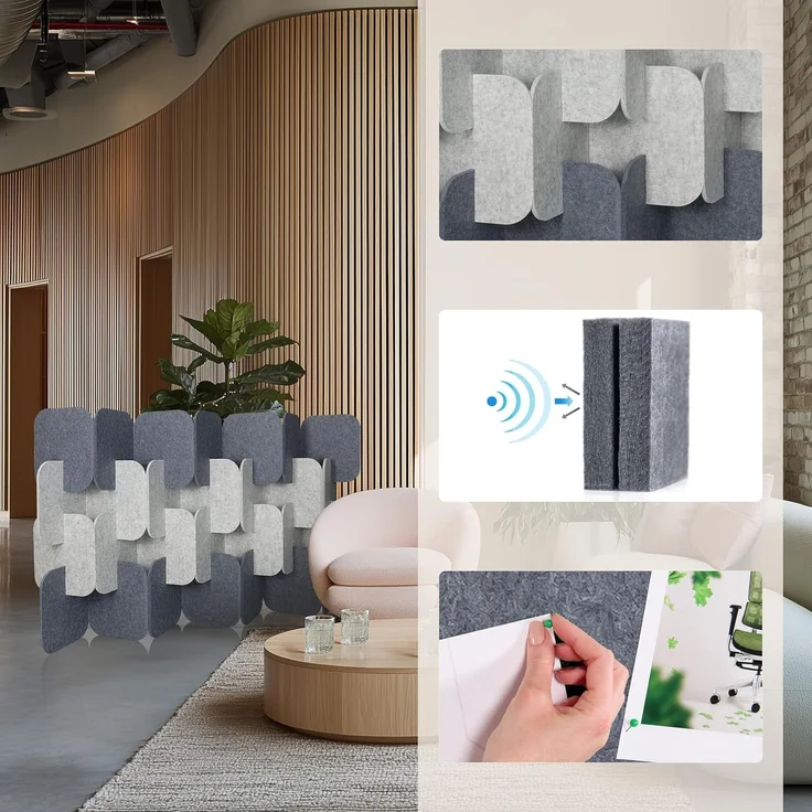 hjh OFFICE Akustik Trennwand 114x174 cm FLEXMIUT Plug 4er Set Stehwand erweiterbar, dekorativer Sichtschutz, Grau/Hellgrau – Bild 3