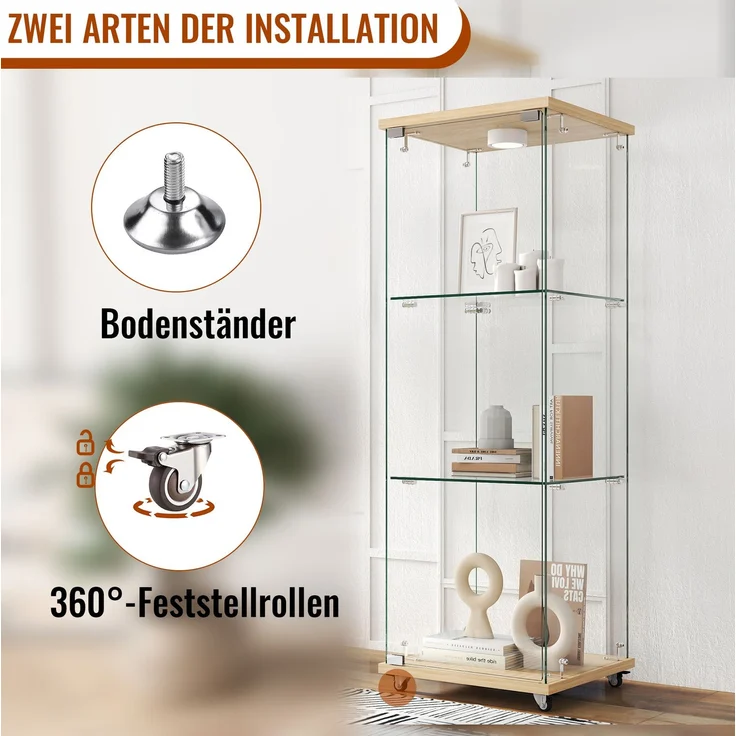 DESVIAE Vitrine mit LED-Beleuchtung und Glastür 42,5x120x36,5 cm MDF und Glas Natur – Bild 6