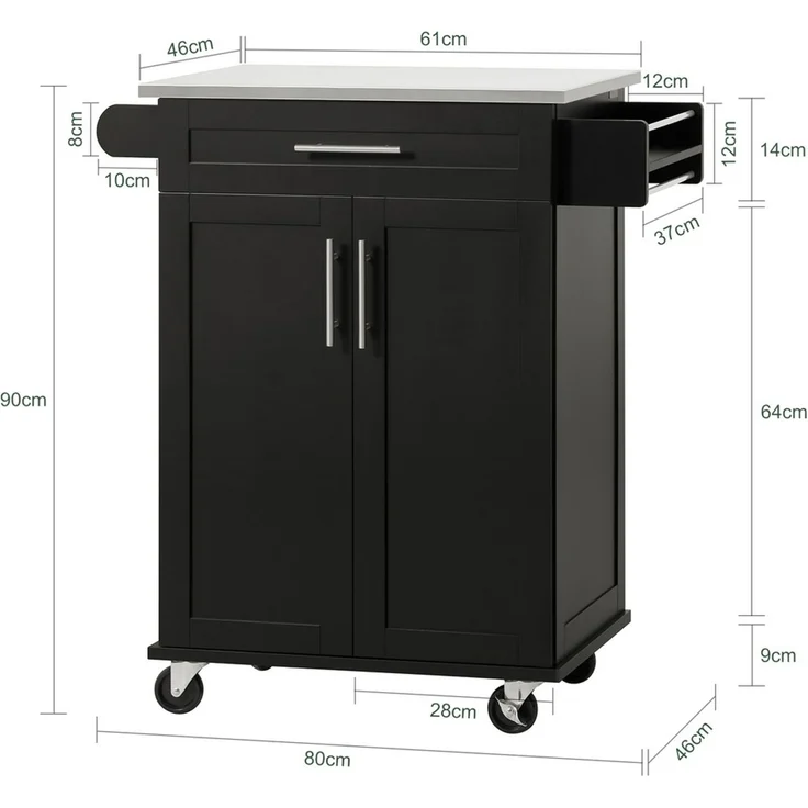 SoBuy FKW110-SCH Küchenwagen, MDF, Lackiert, Schwarz, 80 x 90 x 46 cm – Bild 3