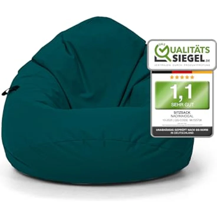 Nadimaideal Sitzsack Tropfenform Kastanie | Bodenkissen für Kinder & Erwachsene | Indoor & Outdoor | Gaming Sitzsack - Sitzkissen - Beanbag | Füllung EPS Perlen (Petrol, XXL-Durchmesser 88 cm) – Bild 2