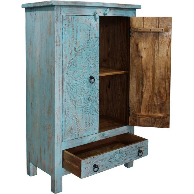 Oriental Galerie Mehrzweckschrank Türkiser Schrank Kala Indien 125 cm – Bild 4