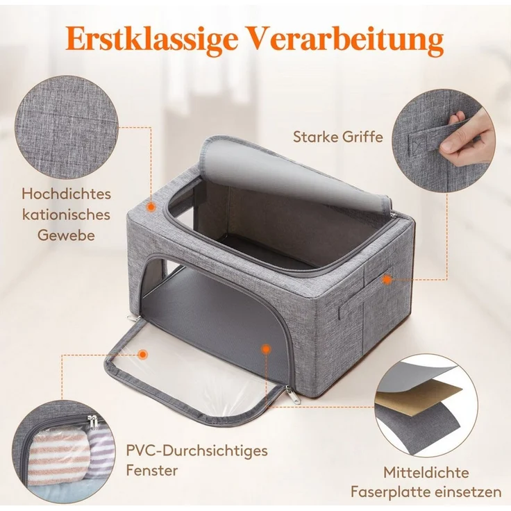 Lifewit Aufbewahrungsdose Kleider Aufbewahrungsbox faltbar Stoff Metallrahmen und Sichtfenster. (Set, 3 St, 3-tlg, 4-tlg, 6-tlg), Einfache Montage, faltbar – Bild 3