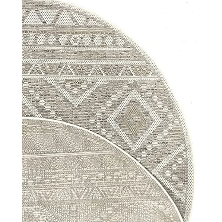 the carpet Calgary - robuster Teppich, Flachgewebe, modernes Design, ideal für Küche und Esszimmer, Vintage-Optik, Boho-Style, besonders flach, auch für den Außenbereich, Beige, 120x120 cm – Bild 6