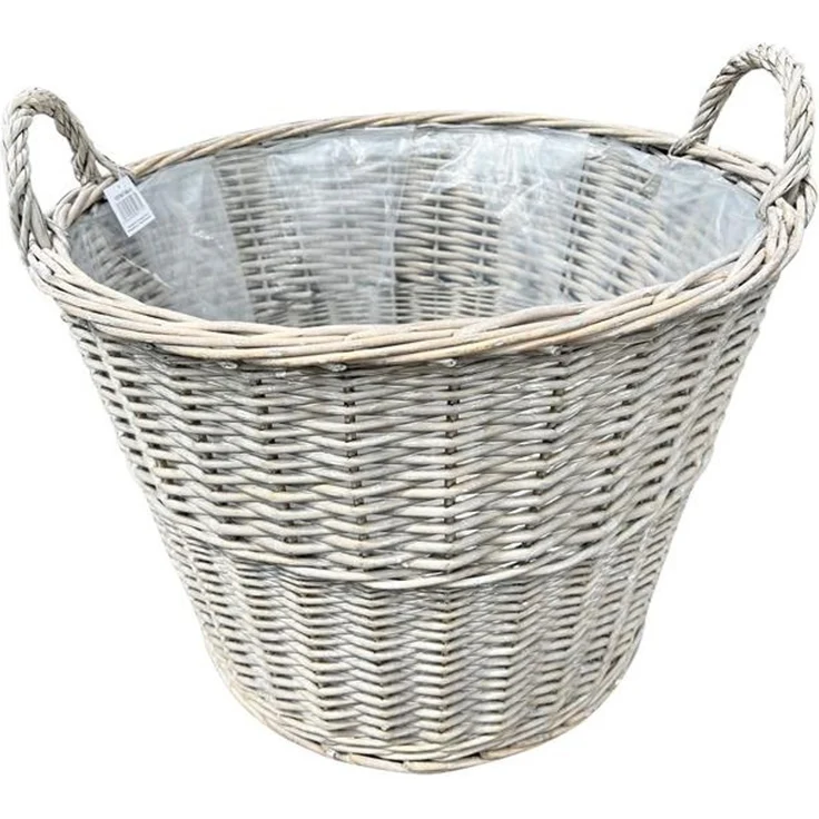 Rattan Pflanzkorb "Rustikal" rund Ø 60x45 cm groß, grau, Outdoor Blumentopf, Pflanzkübel, Pflanztopf für Draußen, Blumenkübel – Bild 6