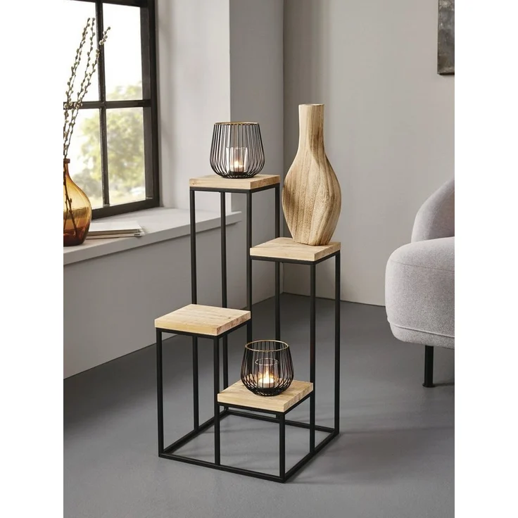 Dekoleidenschaft Stufenregal "Schlicht" aus Metall & Holz, 4 Ebenen, Blumenregal, Pflanzenständer, Dekoregal, Blumentreppe, Pflanzentreppe, Standregal, Blumenhocker – Bild 1