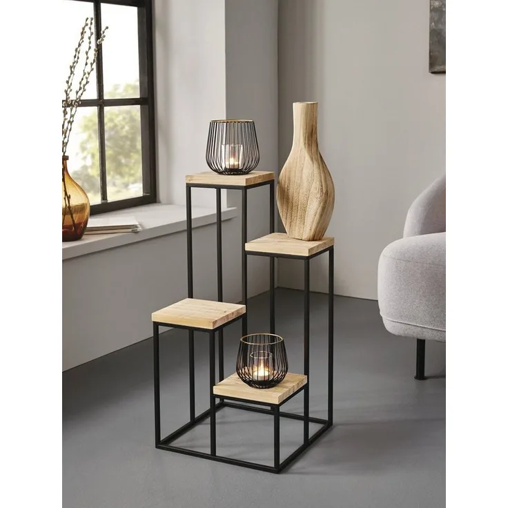 Dekoleidenschaft Stufenregal "Schlicht" aus Metall & Holz, 4 Ebenen, Blumenregal, Pflanzenständer, Dekoregal, Blumentreppe, Pflanzentreppe, Standregal, Blumenhocker
