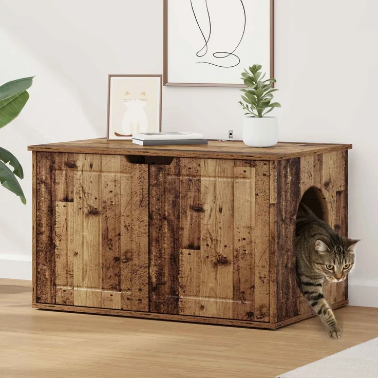 vidaXL Katzenhaus Altholz 85 x 55 x 50,5 cm Holzwerkstoff 8000723 – Bild 1