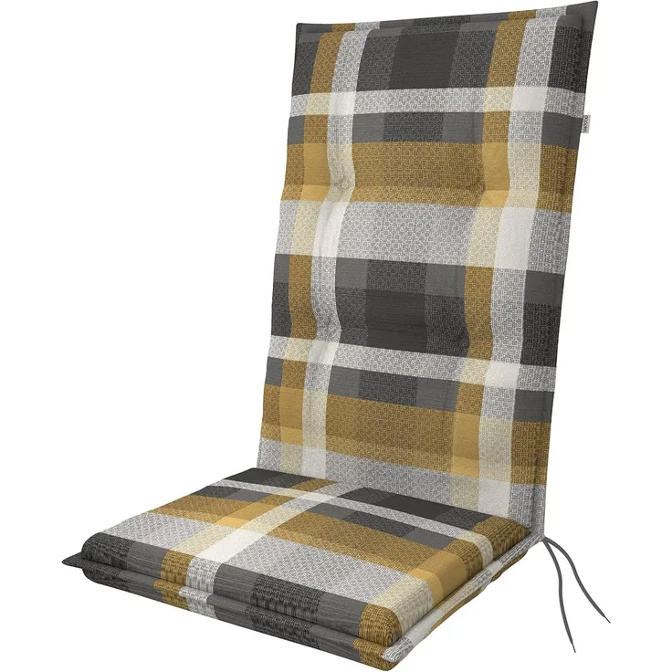 Doppler Sitzauflage "Living" High, gelb kariert, für Hochlehner (119 x 48 x 6 cm)