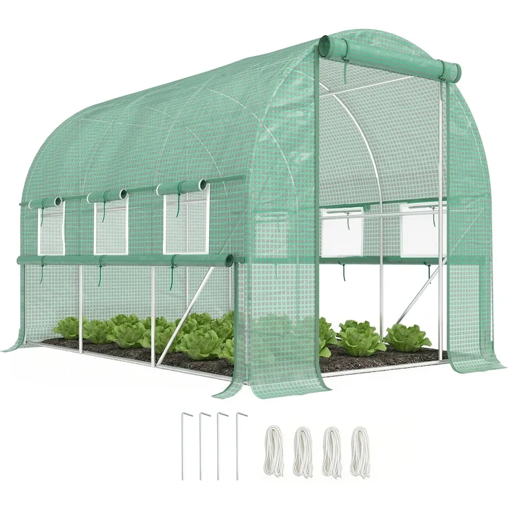 MELAYR, Foliengewächshaus, 6 aufrollbare Fenster, Tür mit Reißverschluss, rostfreier Stahlrahmen, 2.95 x 2 x 2 m, Grün