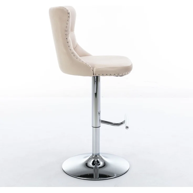Swivel Velvet Barstools Adjustable Seat Height from 25-33 Inch, Chrome base Bar Stools with Backs Comfortable Tufted for Home Pub and Kitchen Island, Set of 2,DE1712BG,Beige--Beige--46x46x115cm--YOUDENOVA – Bild 4